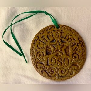 Christmas Ornament 1980 Studio Pottery Clay Brown Speckled 3” Medallion Round